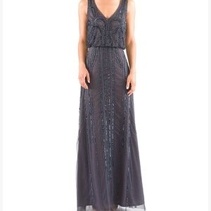 Adrianna Papell gunmetal grey beaded long dress
